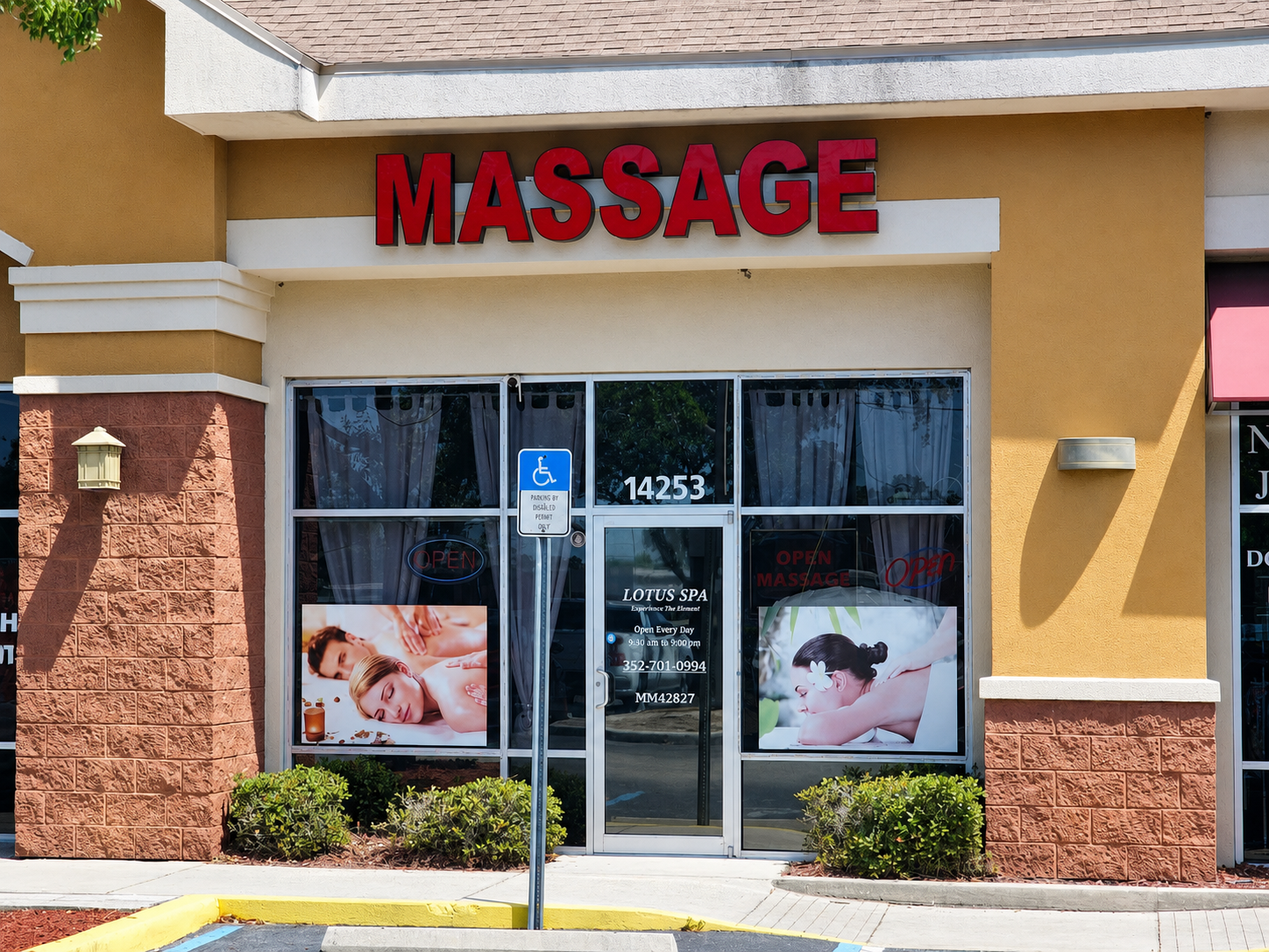 Lotus Spa storefront at 14253 Powell Road
